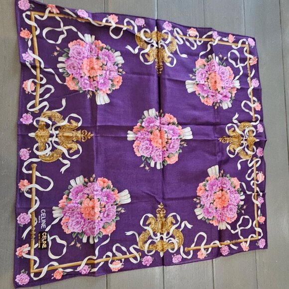 Celine Paris Floral 100% Authentic Nwt Handkerchief Bandana Square Head Scarf - Picture 1 of 11
